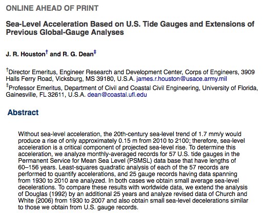 Journal of Coastal Research online journal Sea Level Acceleration Based on U.S. Tide Gauges and Extensions of Previous Global Gauge Analyses 1