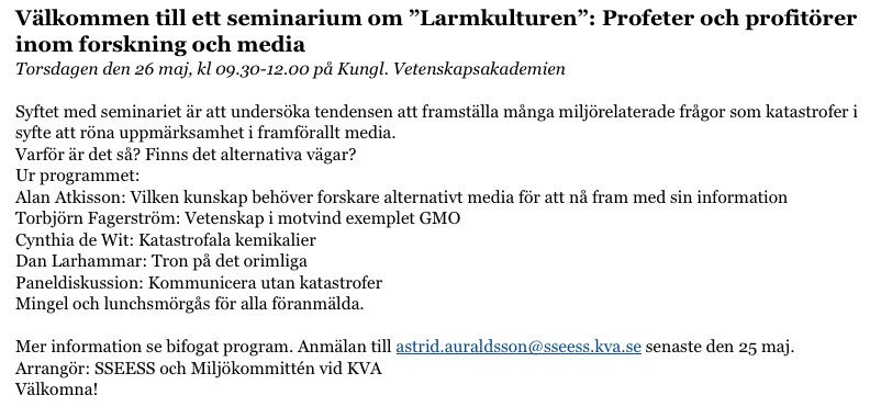 Seminarium den 26 maj Profeter och profitörer inom forskning och media maggie@crusell.se